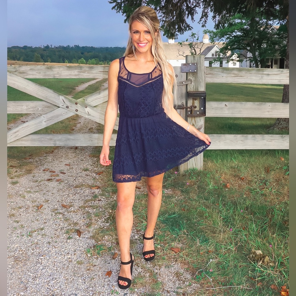 Elegant Navy Lace Dress